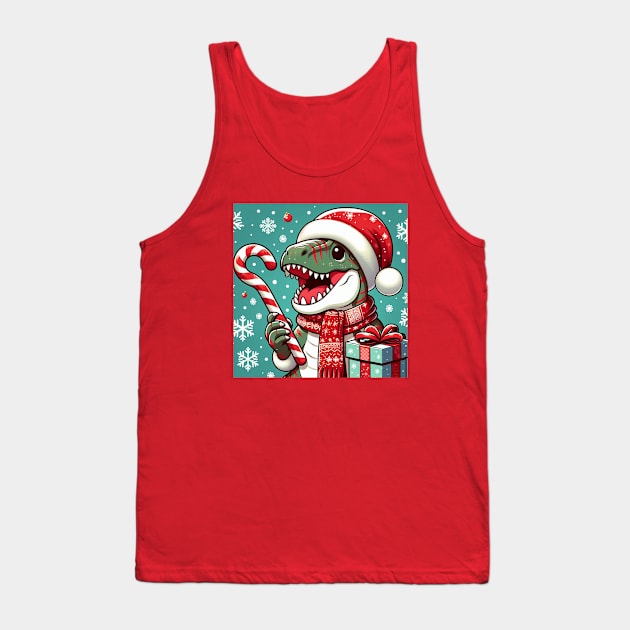 T-Rex with candy cane Tank Top by Sketchy